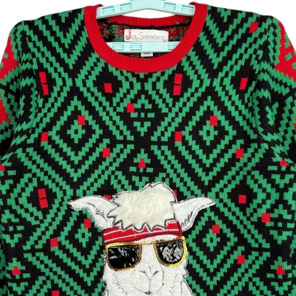 Jolly Sweaters Women's Llama Christmas Sweater Size M Sunglasses Red Collar NWOT - Picture 3 of 9